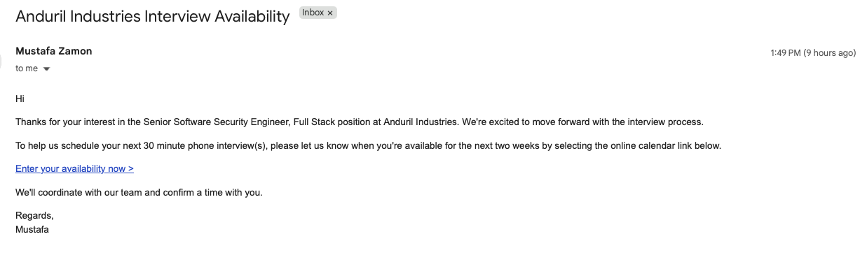 Anduril Industries interview invite